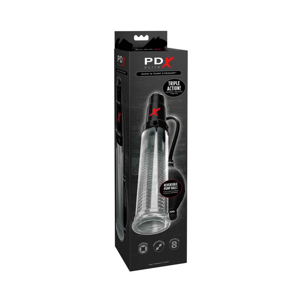 PDX Elite Suck-N-Pump Vibrating Penis Pump & Stroker Clear