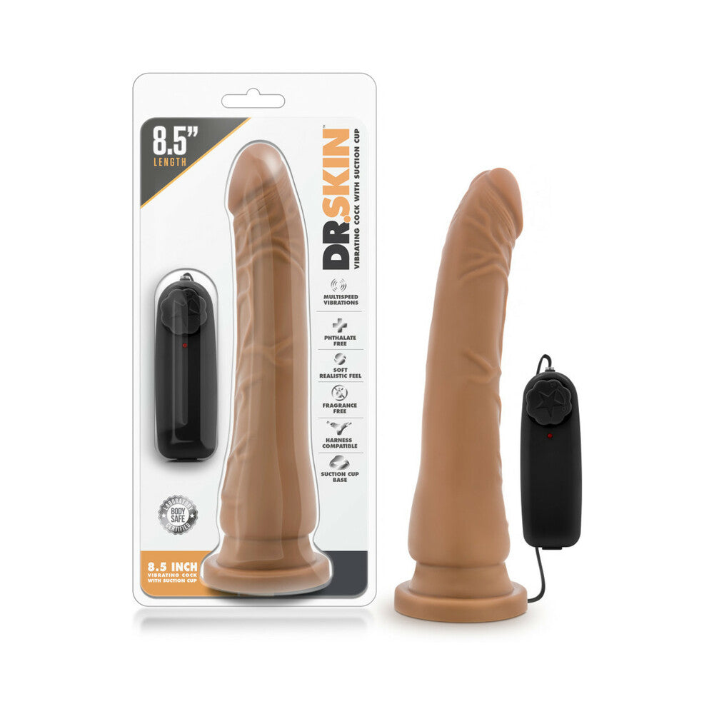 Blush Dr. Skin Remote-Controlled Realistic 8.5 in. Vibrating Dildo with Suction Cup Tan