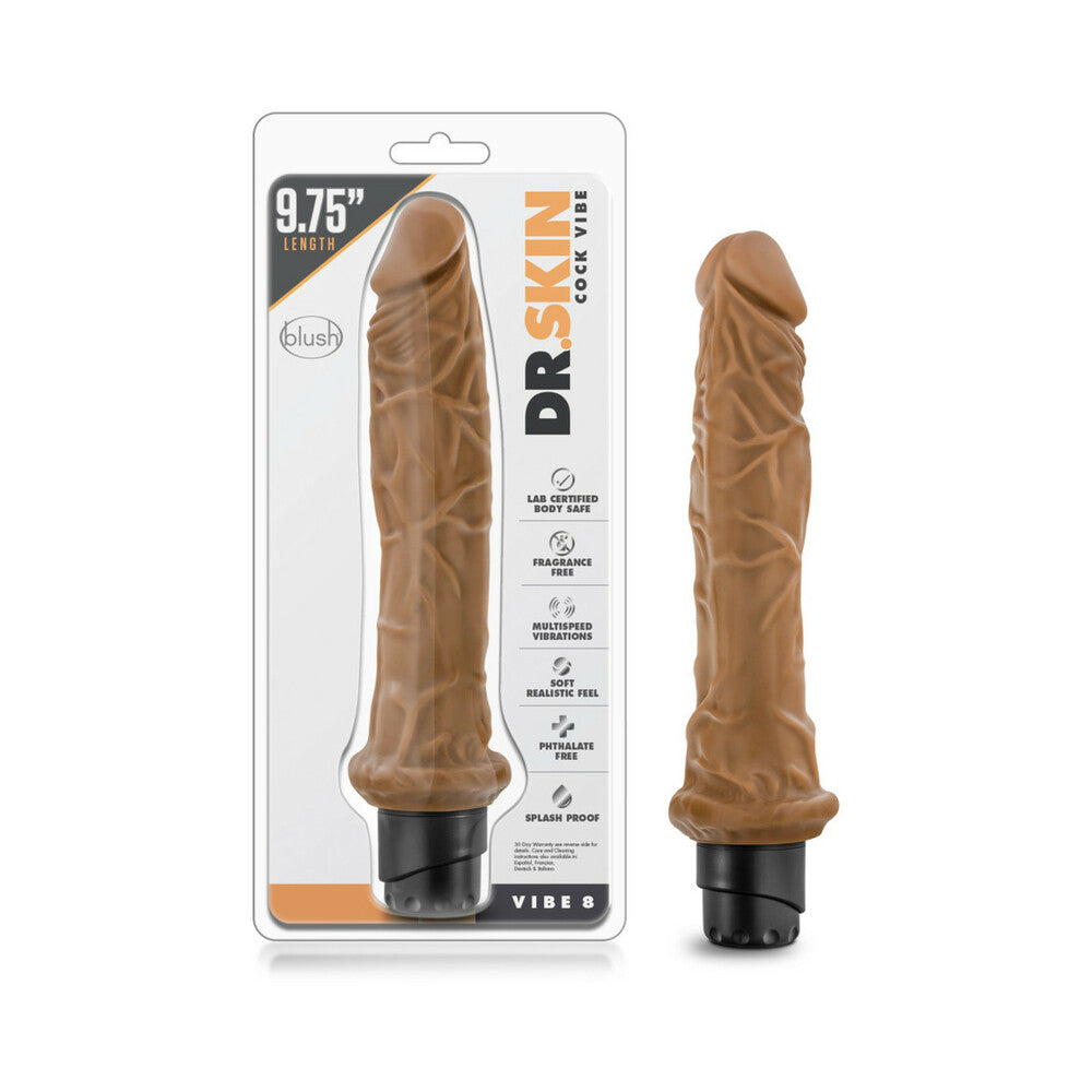 Blush Dr. Skin Vibe 8 Realistic 9.75 in. Vibrating Dildo Tan