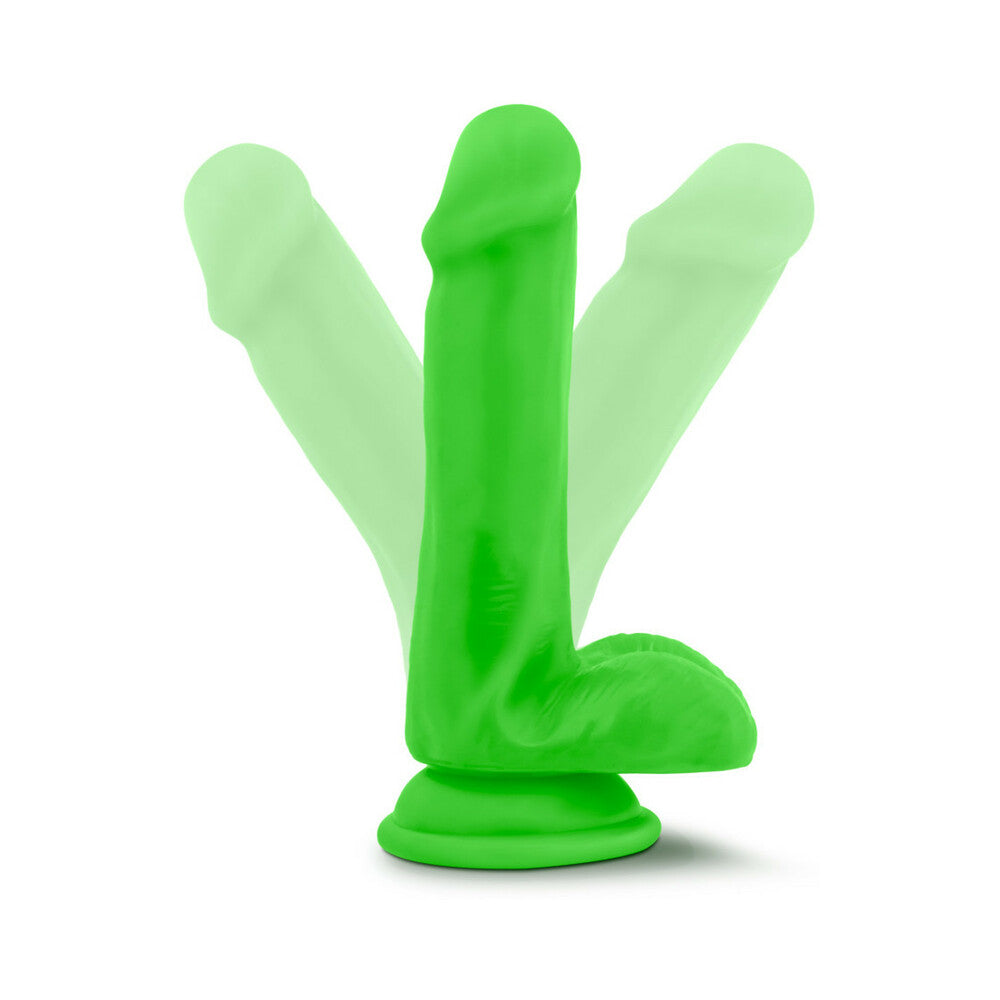 Blush Neo 6 in. Dual Density Dildo with Balls & Suction Cup Neon Green