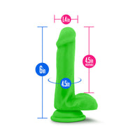 Blush Neo 6 in. Dual Density Dildo with Balls & Suction Cup Neon Green