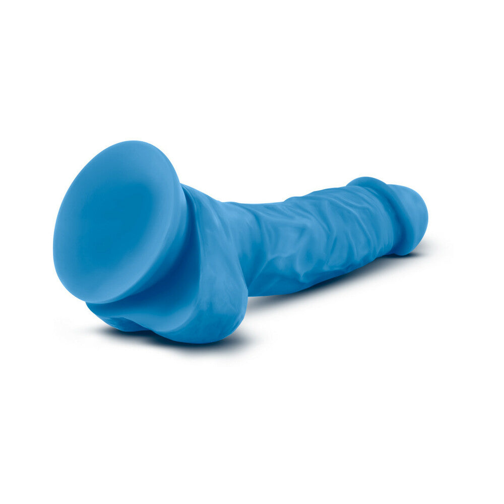 Blush Neo 7.5 in. Dual Density Dildo with Balls & Suction Cup Neon Blue