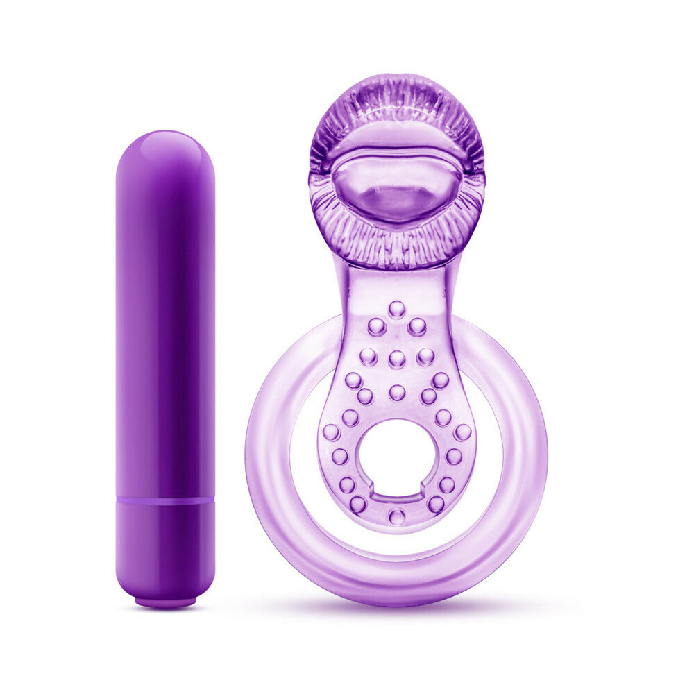 Blush Play with Me Lick It Vibrating Double Strap Cockring Purple