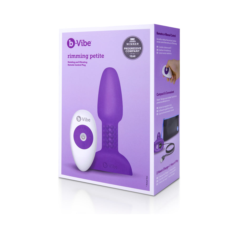 b-Vibe Rimming Petite Rechargeable Remote-Controlled Vibrating Silicone Anal Plug with Rotating Beads Purple