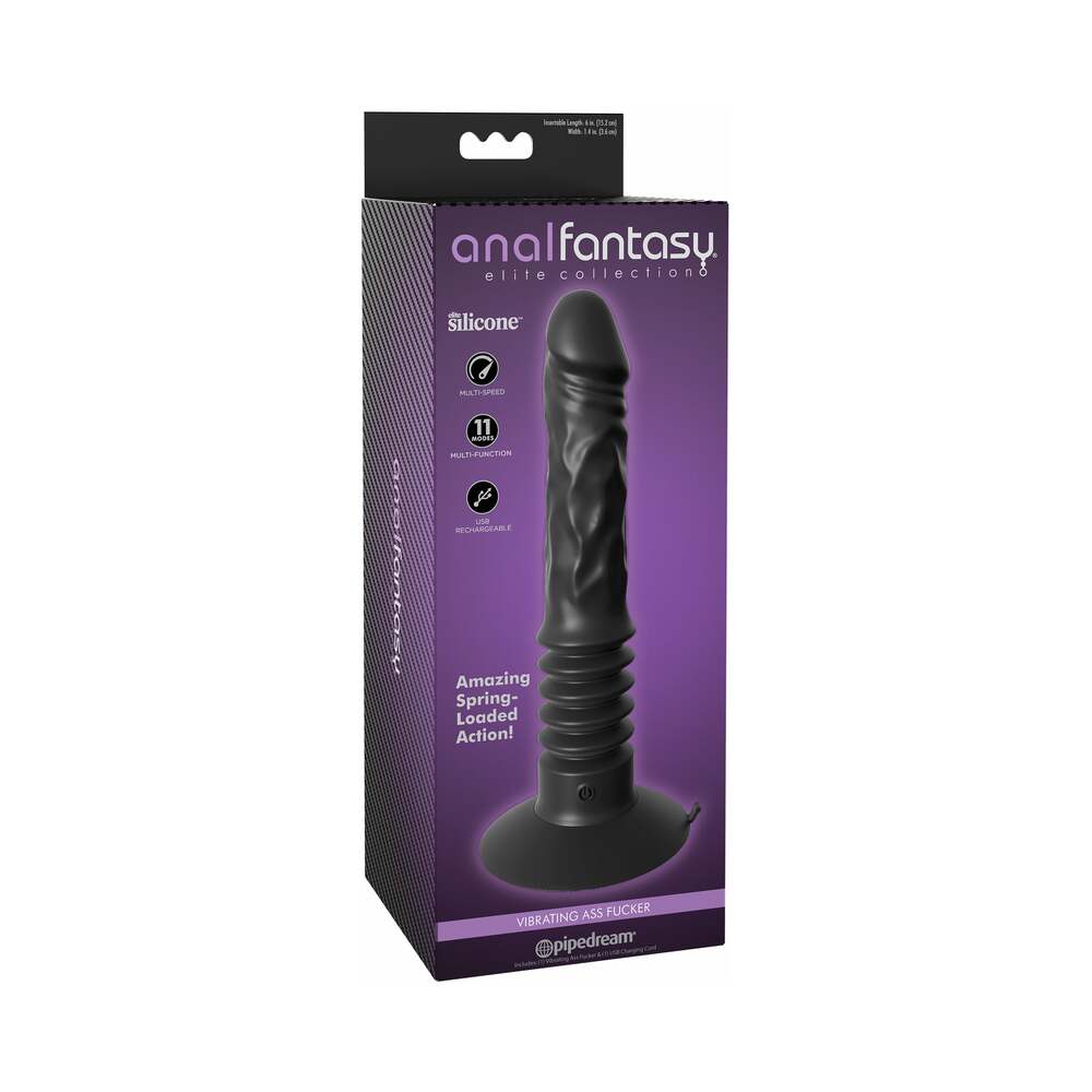 Pipedream Anal Fantasy Elite Collection Rechargeable Silicone Vibrating Ass Fucker 12 in. Thrusting Dildo With Suction Cup Black