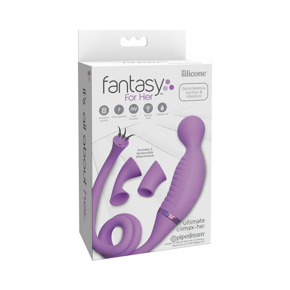Pipedream Fantasy For Her Ultimate Climax-Her Rechargeable Silicone Dual Stimulator With Interchangeable Attachments Purple