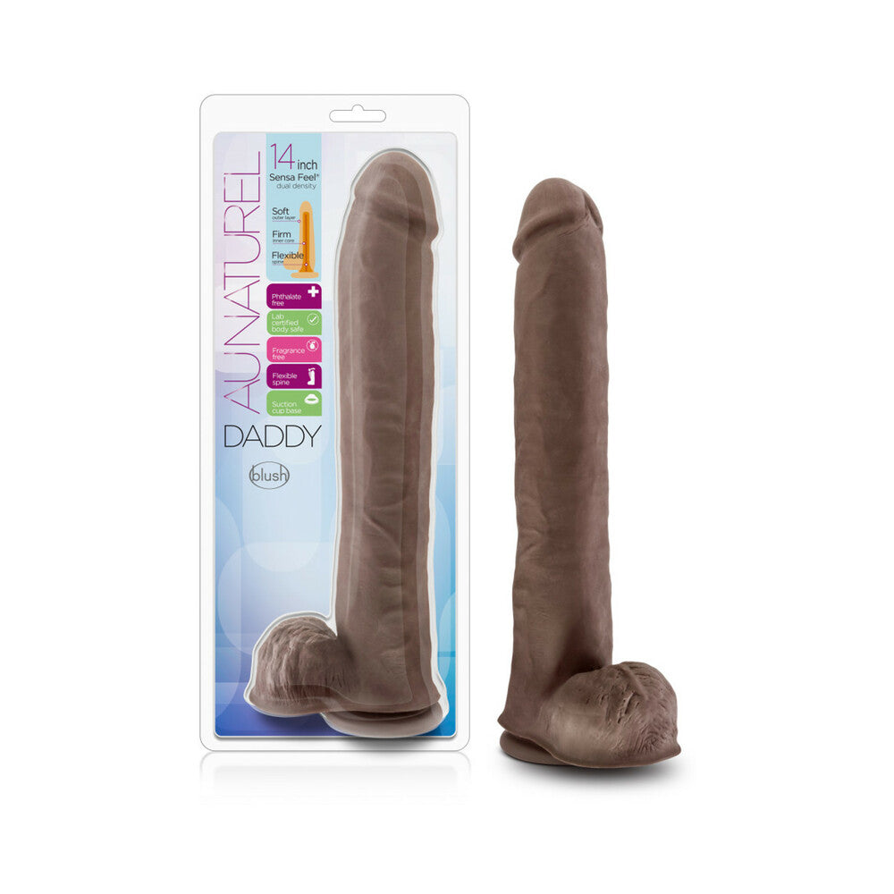 Blush Au Naturel Daddy 14 in. Posable Dual Density Dildo with Balls & Suction Cup Brown