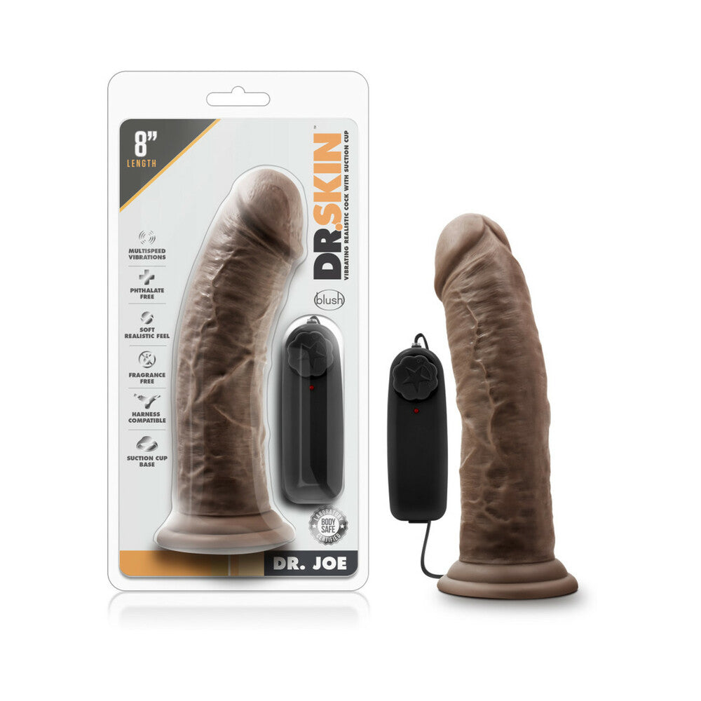 Blush Dr. Skin Dr. Joe Realistic 8 in. Vibrating Dildo with Suction Cup Brown