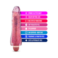 Blush Glow Dicks Molly Color Changing 8 in. Vibrating Dildo Glitter Pink