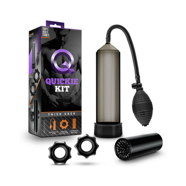 Quickie Kit Thick Cock Pump, Stroker & 2-Piece Cockring Set Black