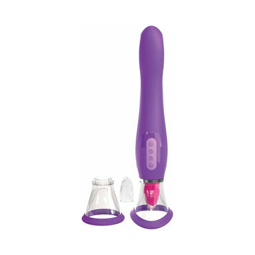 Pipedream Fantasy For Her Her Ultimate Pleasure Rechargeable Silicone Dual-Ended Vibrator With Licking Suction Purple