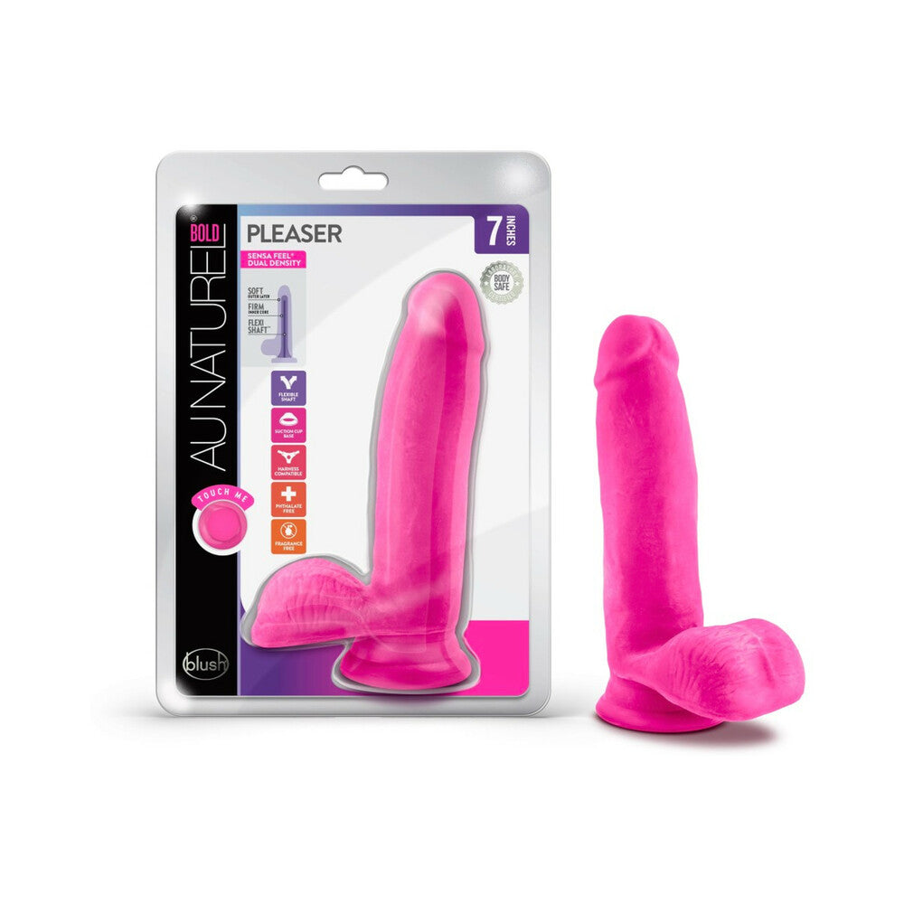 Blush Au Naturel Bold Pleaser 7 in. Posable Dual Density Dildo with Balls & Suction Cup Pink