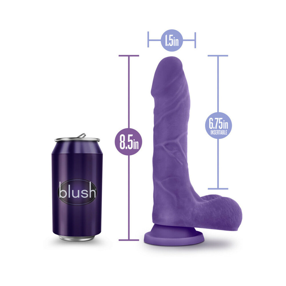 Blush Au Naturel Bold Thrill 8.5 in. Posable Dual Density Dildo with Balls & Suction Cup Purple