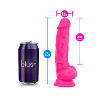 Blush Neo Elite 7.5 in. Silicone Dual Density Dildo with Balls & Suction Cup Neon Pink