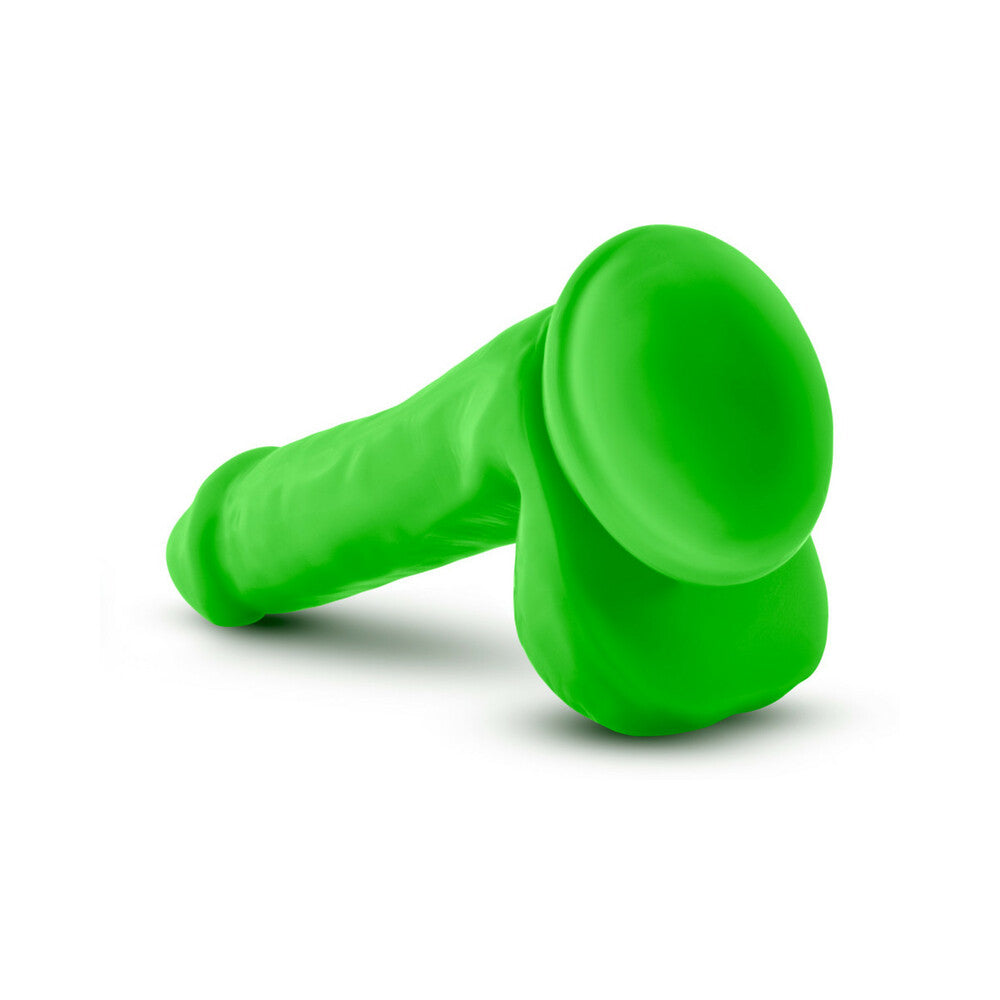 Blush Neo Elite 6 in. Silicone Dual Density Dildo with Balls & Suction Cup Neon Green