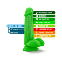 Blush Neo Elite 6 in. Silicone Dual Density Dildo with Balls & Suction Cup Neon Green