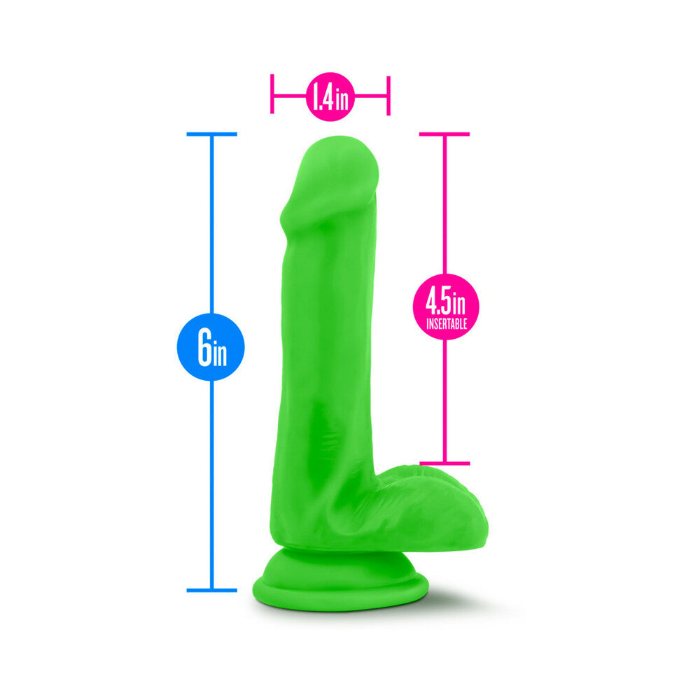 Blush Neo Elite 6 in. Silicone Dual Density Dildo with Balls & Suction Cup Neon Green