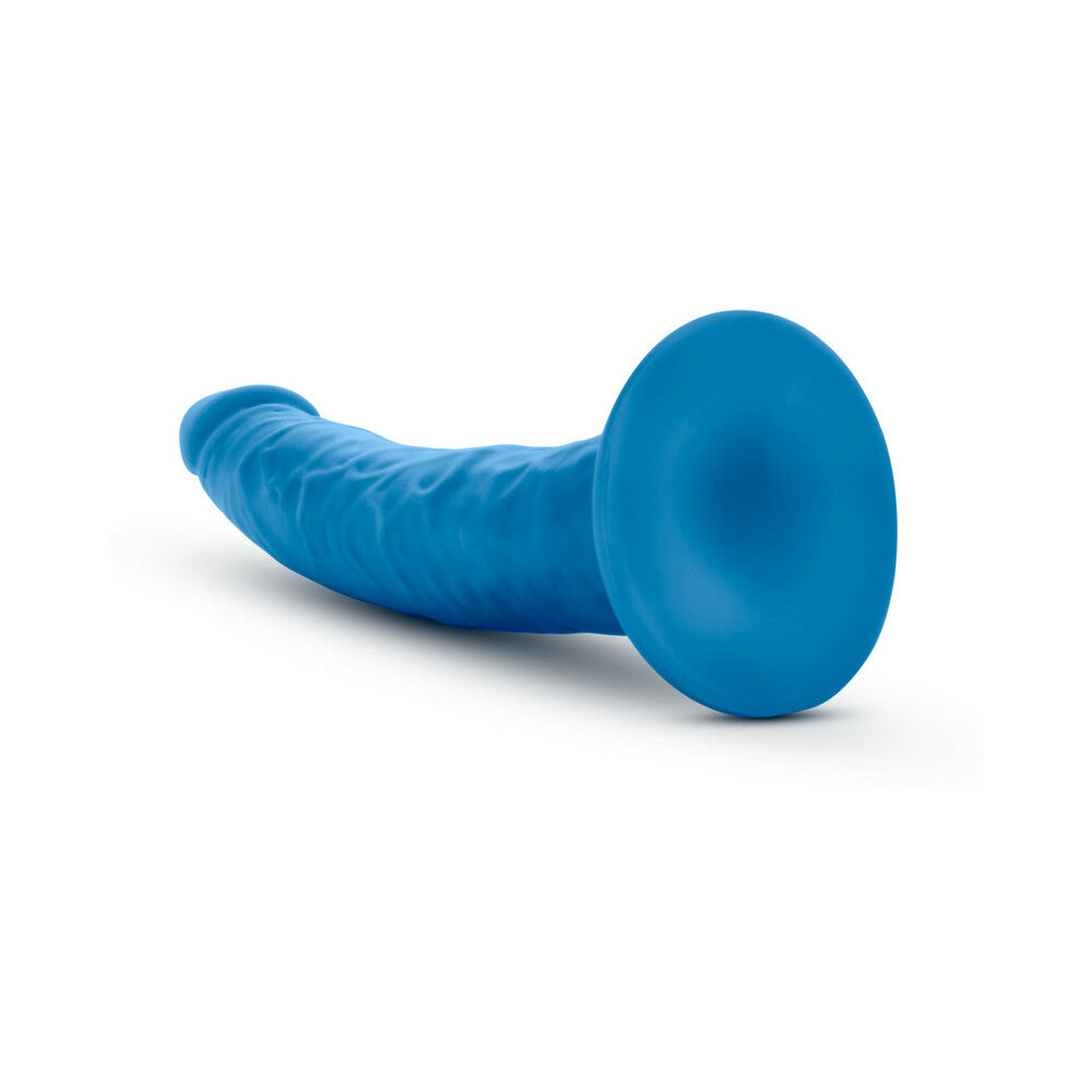 Blush Neo Elite 7.5 in. Silicone Dual Density Dildo with Suction Cup Neon Blue