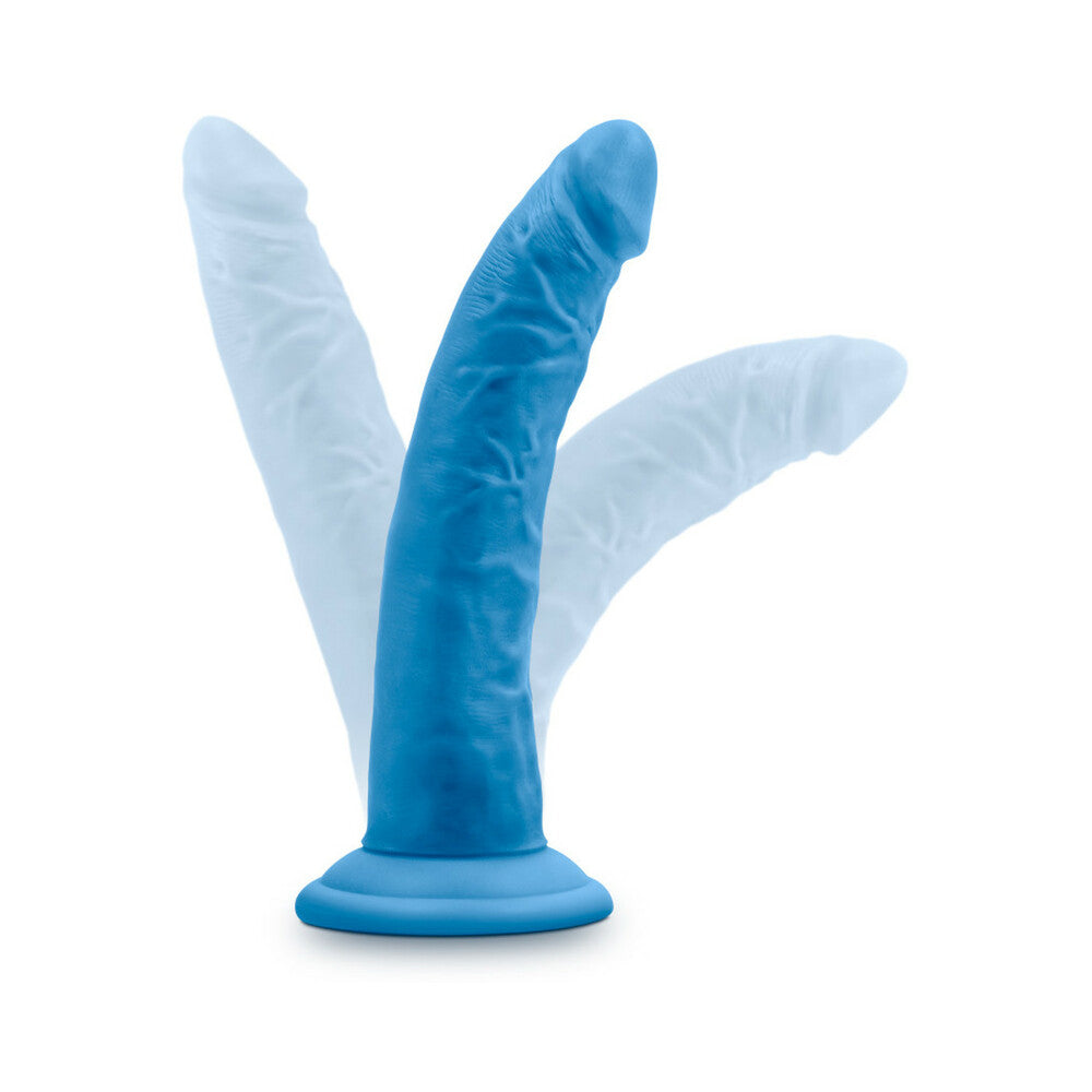 Blush Neo Elite 7.5 in. Silicone Dual Density Dildo with Suction Cup Neon Blue