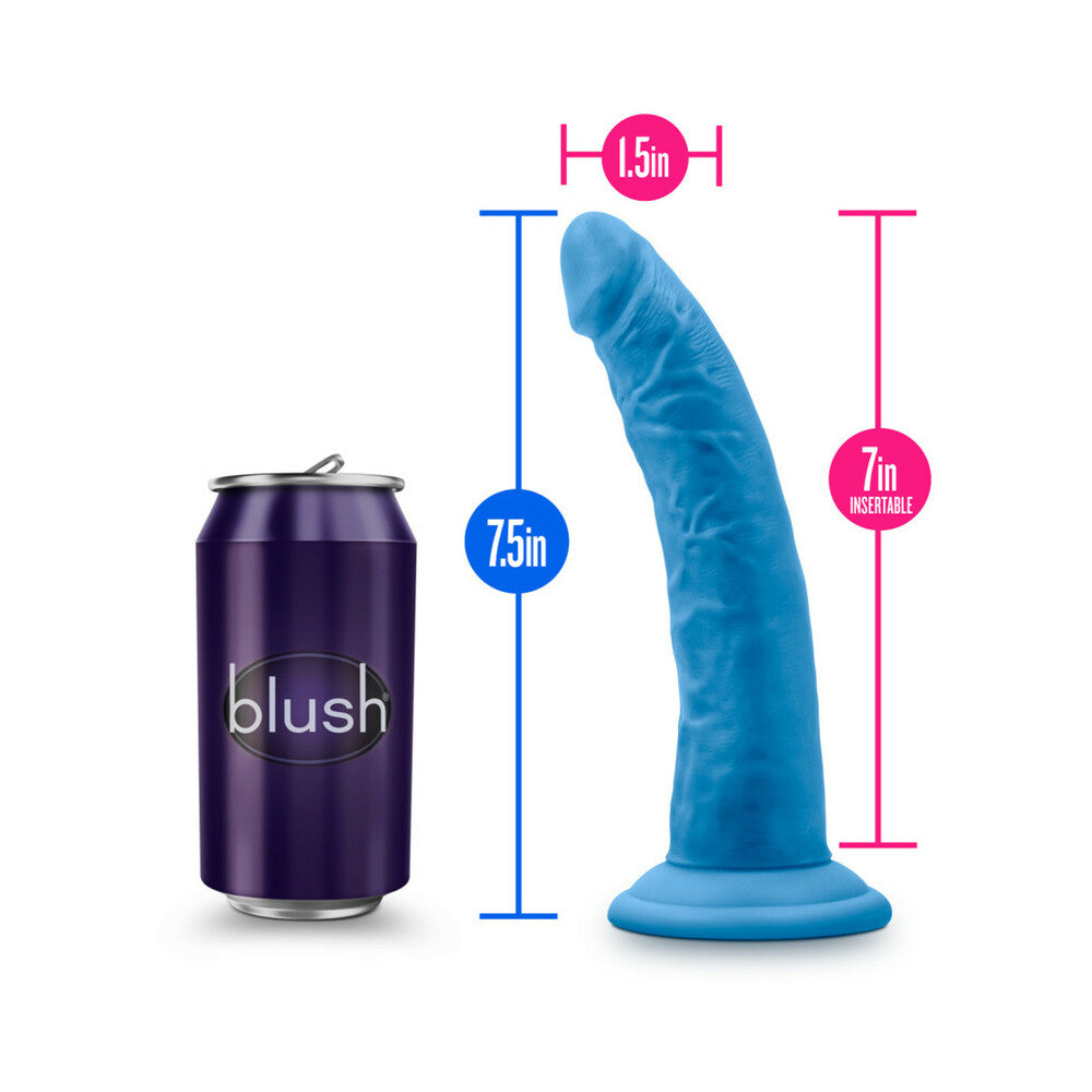 Blush Neo Elite 7.5 in. Silicone Dual Density Dildo with Suction Cup Neon Blue