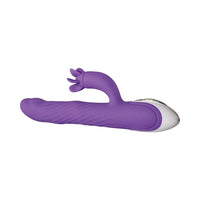 Evolved Tilt-O-Whirl Rechargeable Silicone Dual Stimulation Vibrator With Spinning Clit Stimulator Purple