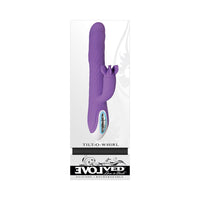 Evolved Tilt-O-Whirl Rechargeable Silicone Dual Stimulation Vibrator With Spinning Clit Stimulator Purple