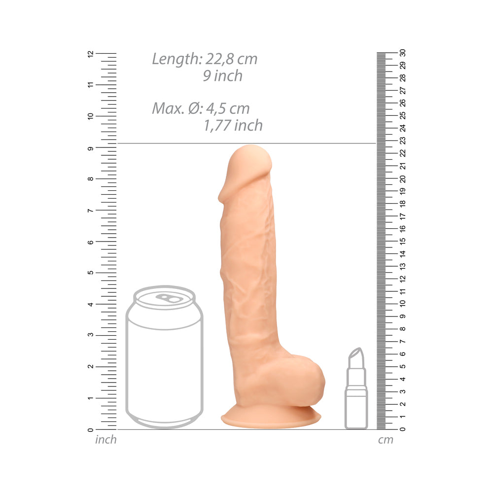 RealRock Ultra Realistic Dual Density Silicone 9 in. Bendable Dildo With Balls Beige