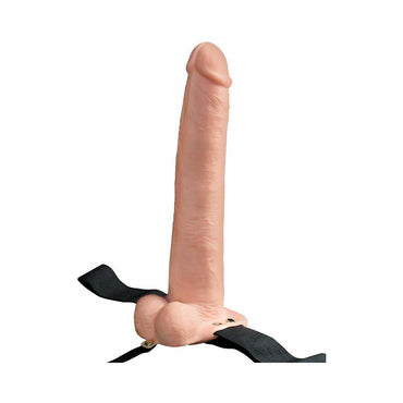 Pipedream Fetish Fantasy Series Rechargeable Vibrating 11 in. Hollow Strap-On with Balls Beige/Black