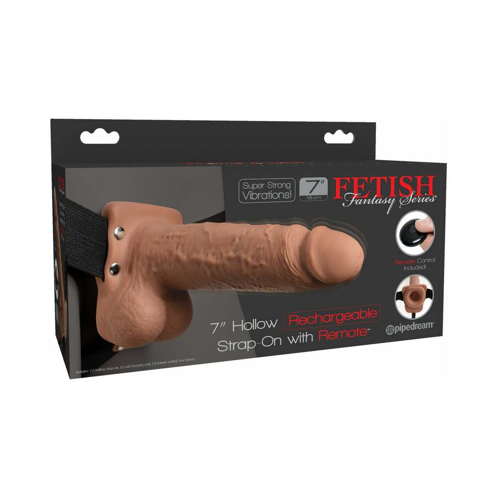 Pipedream Fetish Fantasy Series Rechargeable Remote-Controlled Vibrating 7 in. Hollow Strap-On With Balls Tan/Black