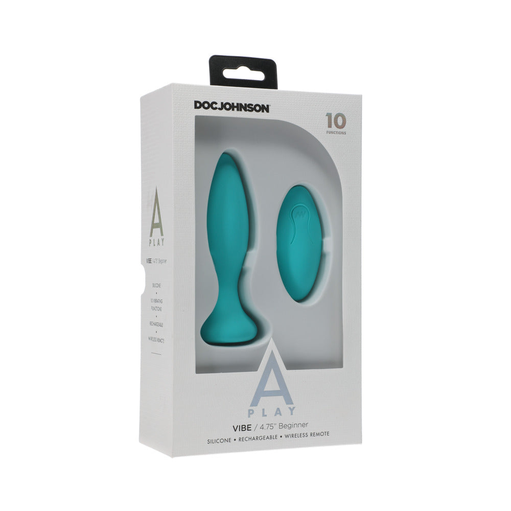 A-Play Vibe Beginner Rechargeable Silicone Anal Plug with Remote Teal