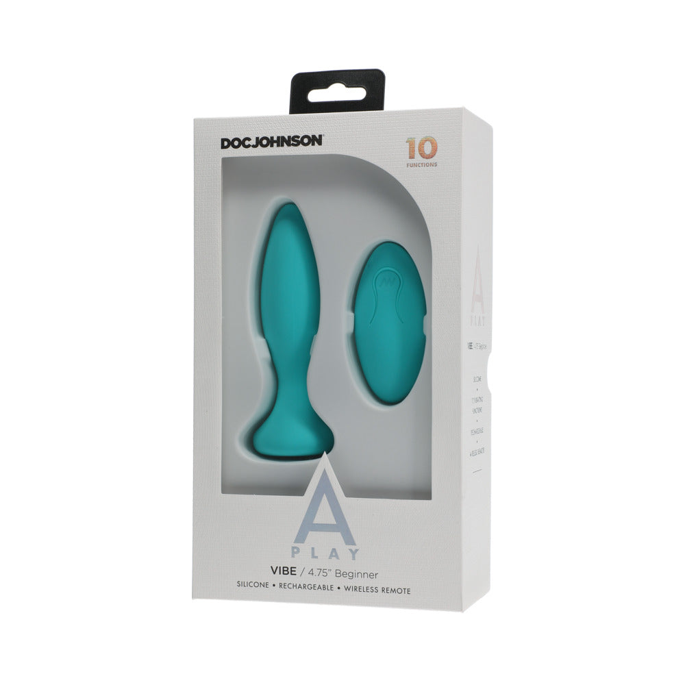 A-Play Vibe Beginner Rechargeable Silicone Anal Plug with Remote Teal