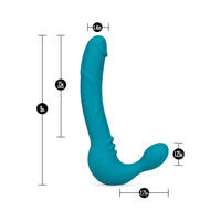 Blush Temptasia Luna 9 in. Silicone Strapless Strap-On Dildo with Rechargeable Bullet Vibrator Teal