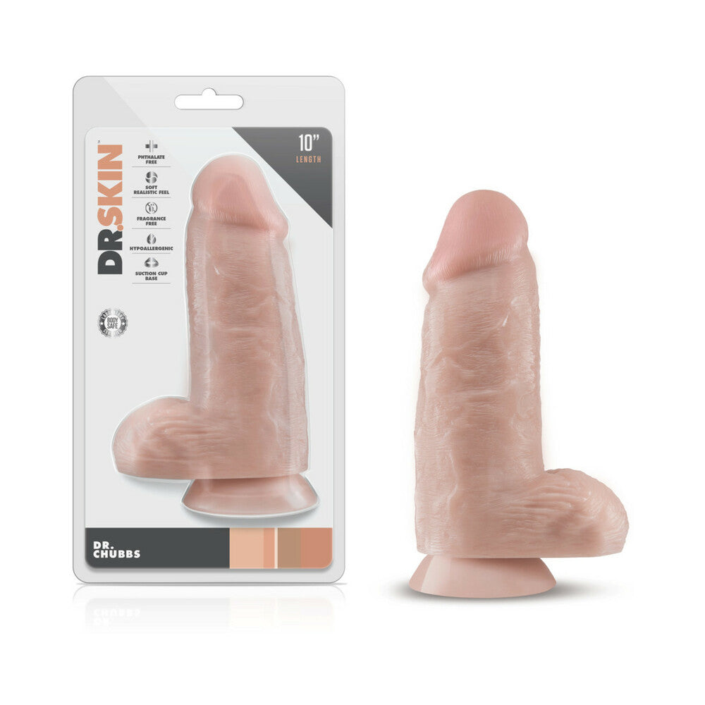 Blush Dr. Skin Dr. Chubbs Realistic 10 in. Dildo with Balls & Suction Cup Beige