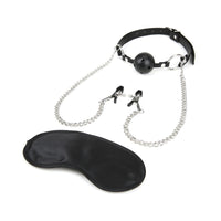 Lux Fetish Breathable Ball Gag with Adjustable Pressure Nipple Clamps