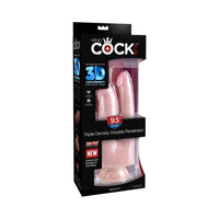 Pipedream King Cock Plus Triple Density Double Penetrator 9.5 in. Realistic Dual Entry Dildo With Suction Cup Beige