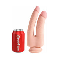 Pipedream King Cock Plus Triple Density Double Penetrator 9.5 in. Realistic Dual Entry Dildo With Suction Cup Beige