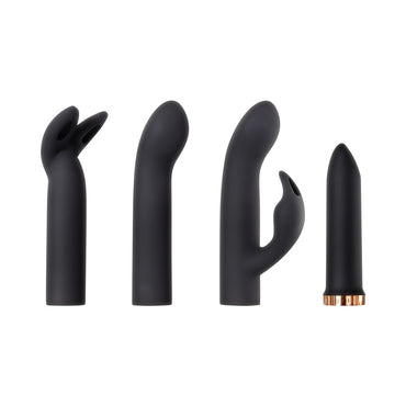 Evolved Four Play Rechargeable Silicone Bullet Vibrator and 3-Piece Sleeve Set Black