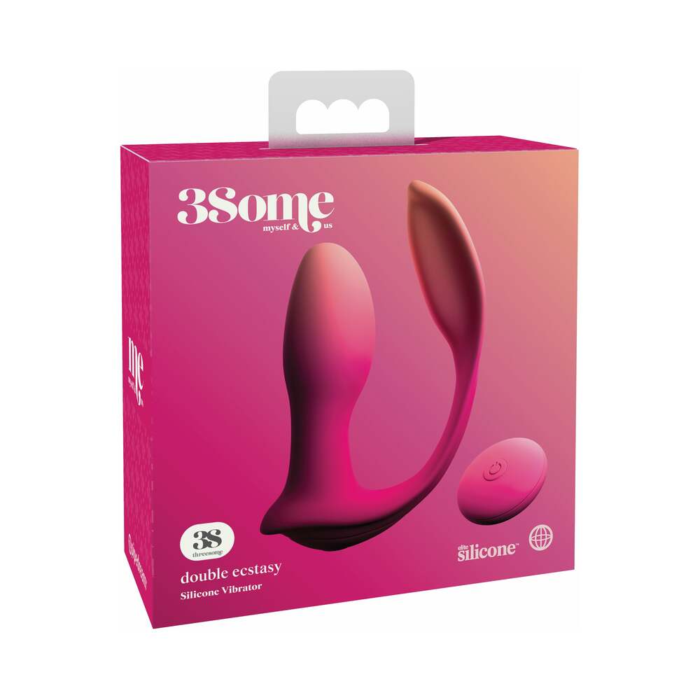 Pipedream 3Some Double Ecstasy Rechargeable Remote-Controlled Dual Stimulation Silicone Vibrator Red