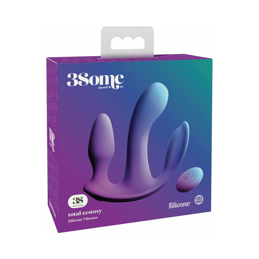 Pipedream 3Some Total Ecstasy Rechargeable Remote-Controlled Triple Stimulation Silicone Vibrator Purple