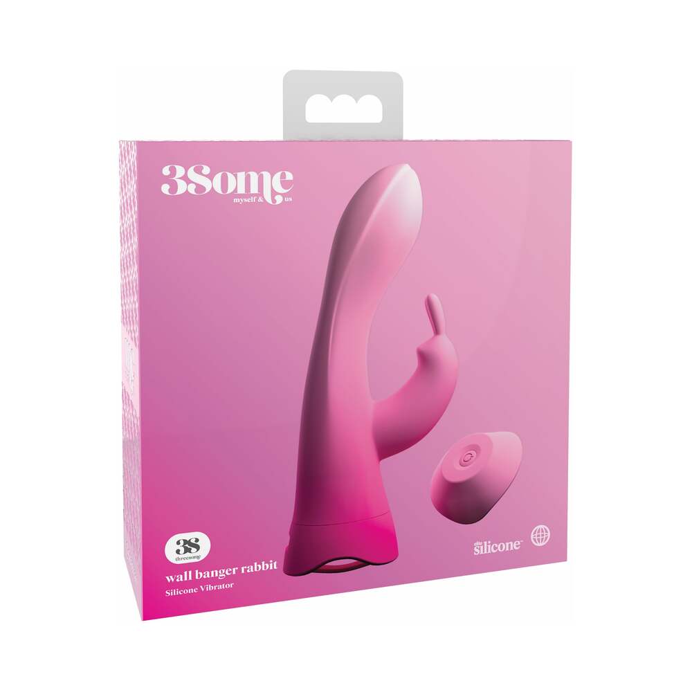 Pipedream 3Some Wall Banger Rabbit Rechargeable Remote-Controlled Silicone Vibrator With Suction Cup Pink