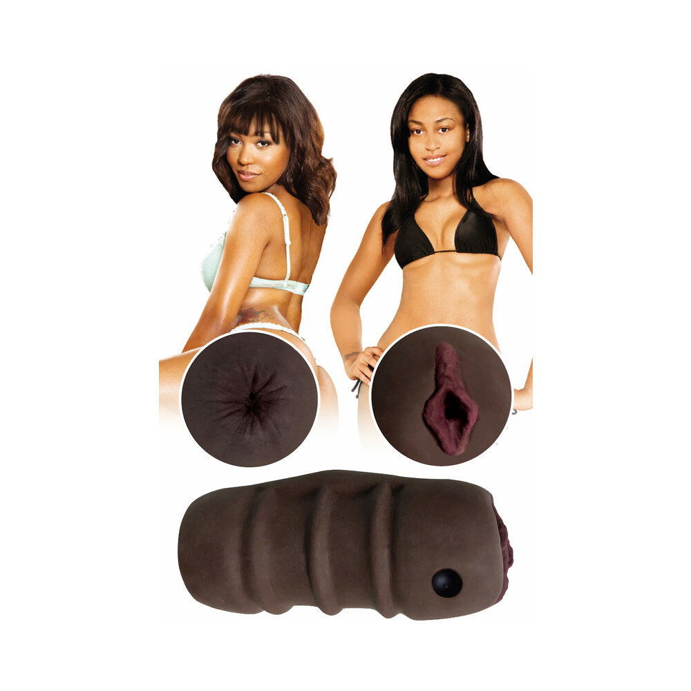 Curve Toys Mistress Perfect Fuck Double Trouble BFFs Elina & Nadia Vibrating Dual Ended Stroker Brown
