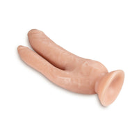 Blush Dr. Skin DP Cock Realistic 8 in. Dual Entry Dildo with Suction Cup Beige