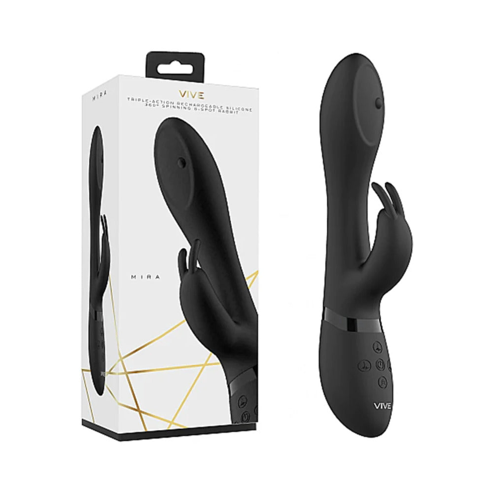 VIVE MIRA Rechargeable 360∞ Spinning Silicone Rabbit Vibrator Black