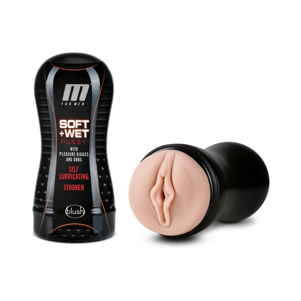 Blush M for Men Soft + Wet Pussy with Pleasure Ridges & Orbs Self-Lubricating Vagina Stroker Beige