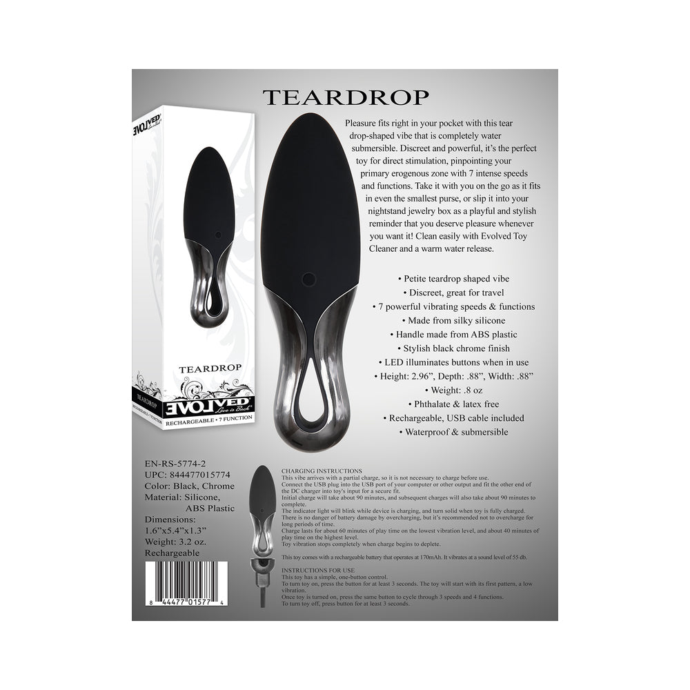 Evolved Teardrop Rechargeable Silicone Mini Vibrator Black