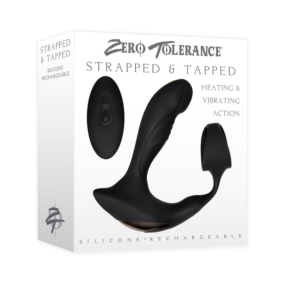 Zero Tolerance Strapped & Tapped Rechargeable Remote-Controlled Heating & Vibrating Silicone Prostate Massager and Cockring Black