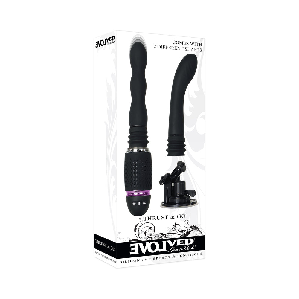 Evolved Thrust & Go Rechargeable Silicone Thrusting Vibrator With 2 Shafts and Suction Cup Base Black