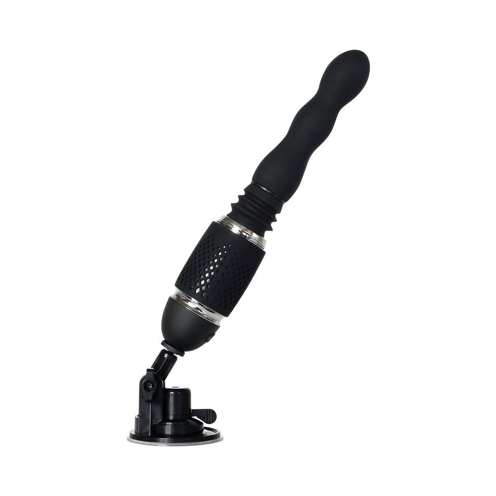 Evolved Thrust & Go Rechargeable Silicone Thrusting Vibrator With 2 Shafts and Suction Cup Base Black