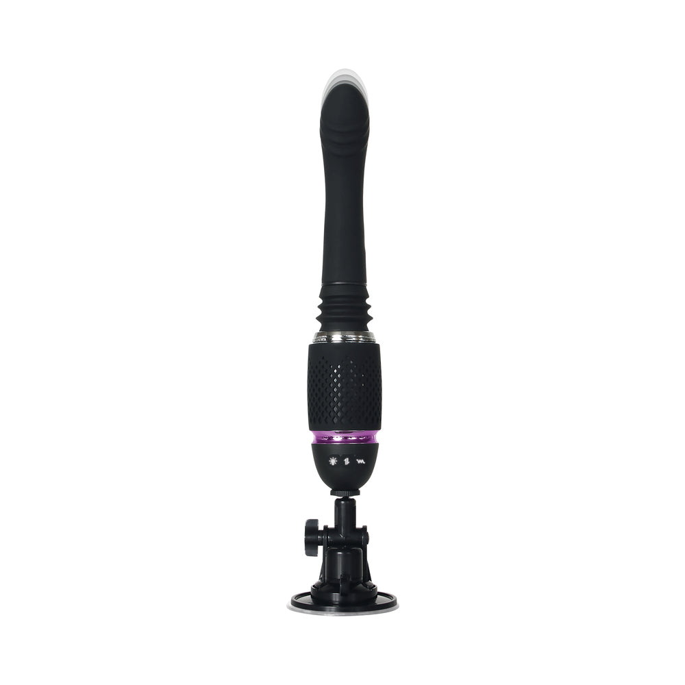 Evolved Thrust & Go Rechargeable Silicone Thrusting Vibrator With 2 Shafts and Suction Cup Base Black