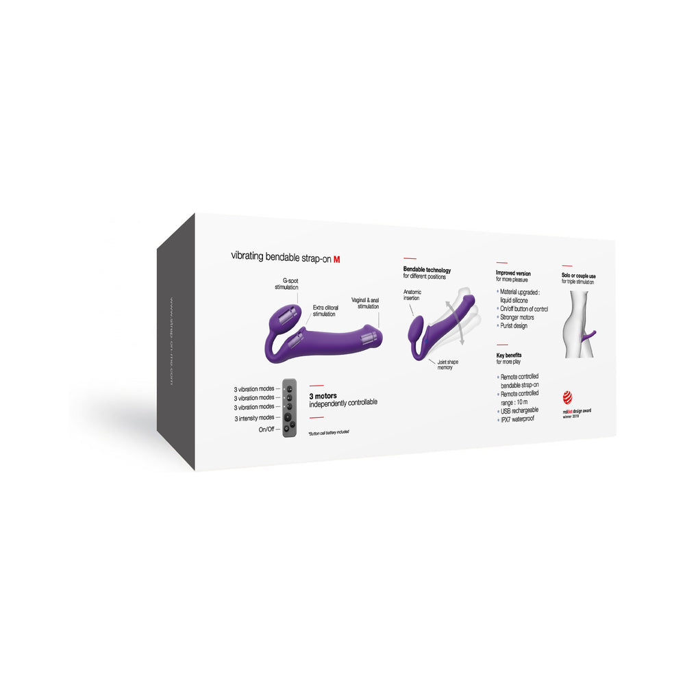 Strap-On-Me Rechargeable Remote-Controlled Silicone Vibrating Bendable Strap-On Purple M